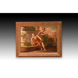 Narcissus At La Fontaine. Oil On Panel. 19th Century. 