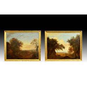 Paysages, Xalapa, Mexique. Paire De Peintures à l'Huile Sur Toile. école Espagnole, Vers 1840. 