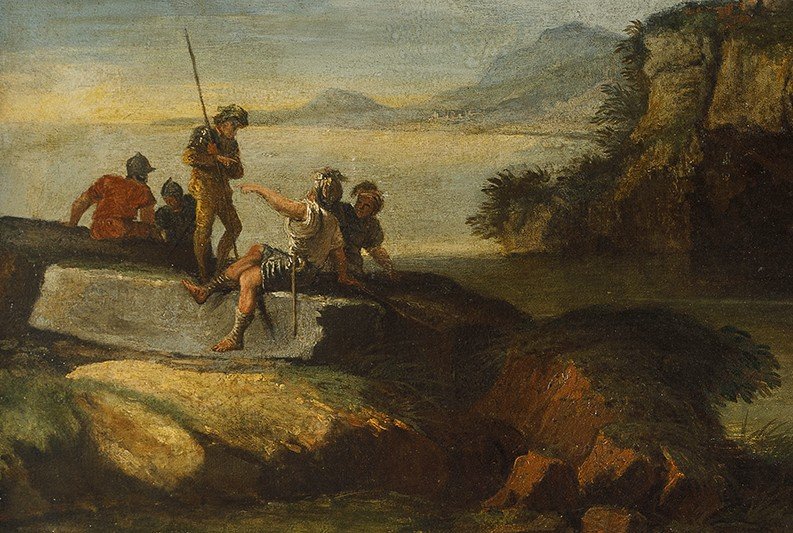 Salvator Rosa, Follower Of Coastal Landscape With Resting Men-at-arms-photo-3