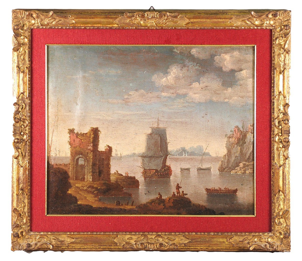 Johann Anton Eismann (attr.), Paire De Vues Côtières Avec Ruines, Peintures à l'Huile Sur Toile-photo-2