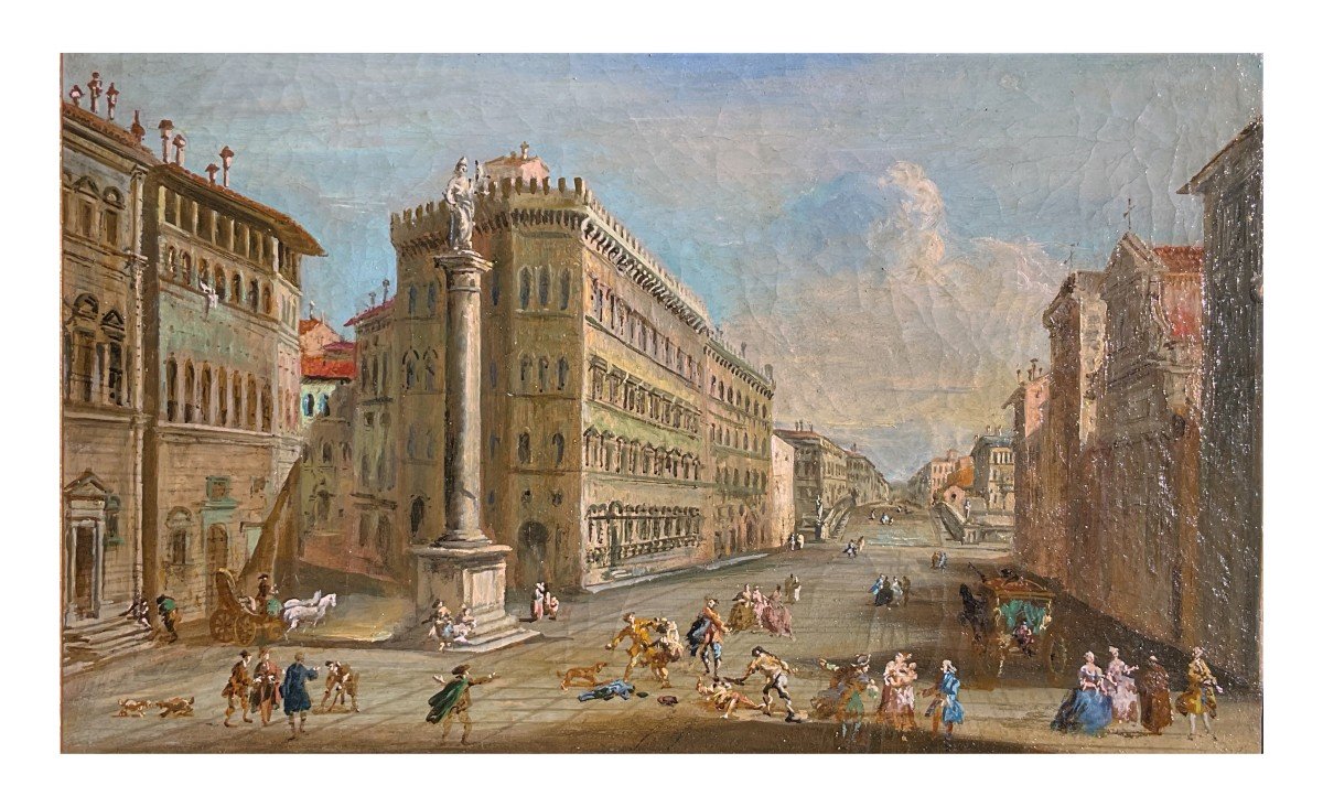 Giuseppe Zocchi (circle Of), View Of Piazza Santa Trinita In Florence, Oil On Canvas-photo-2