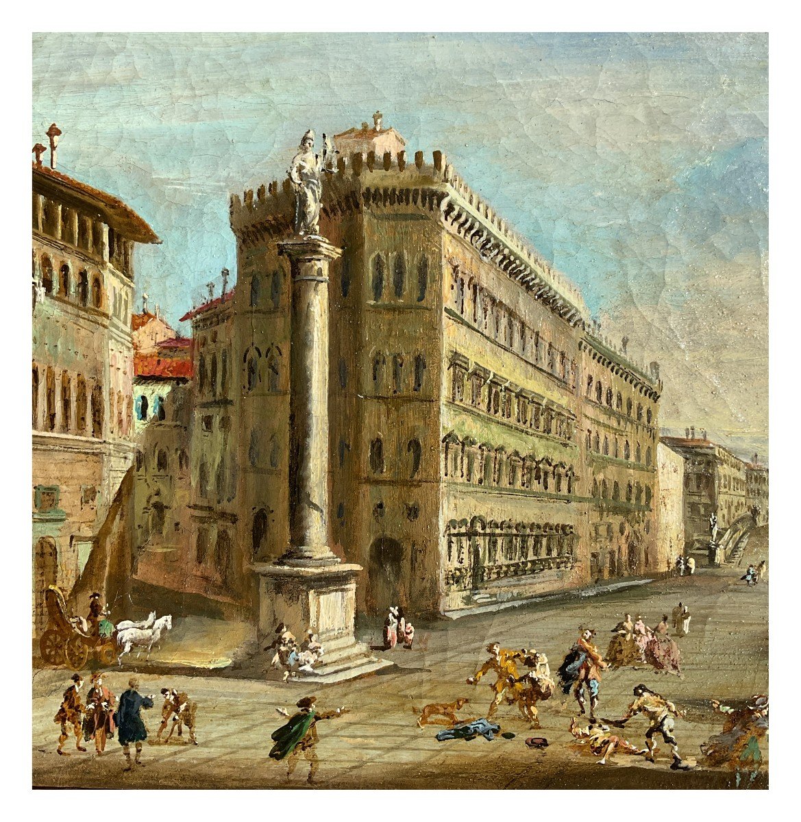 Giuseppe Zocchi (circle Of), View Of Piazza Santa Trinita In Florence, Oil On Canvas-photo-1