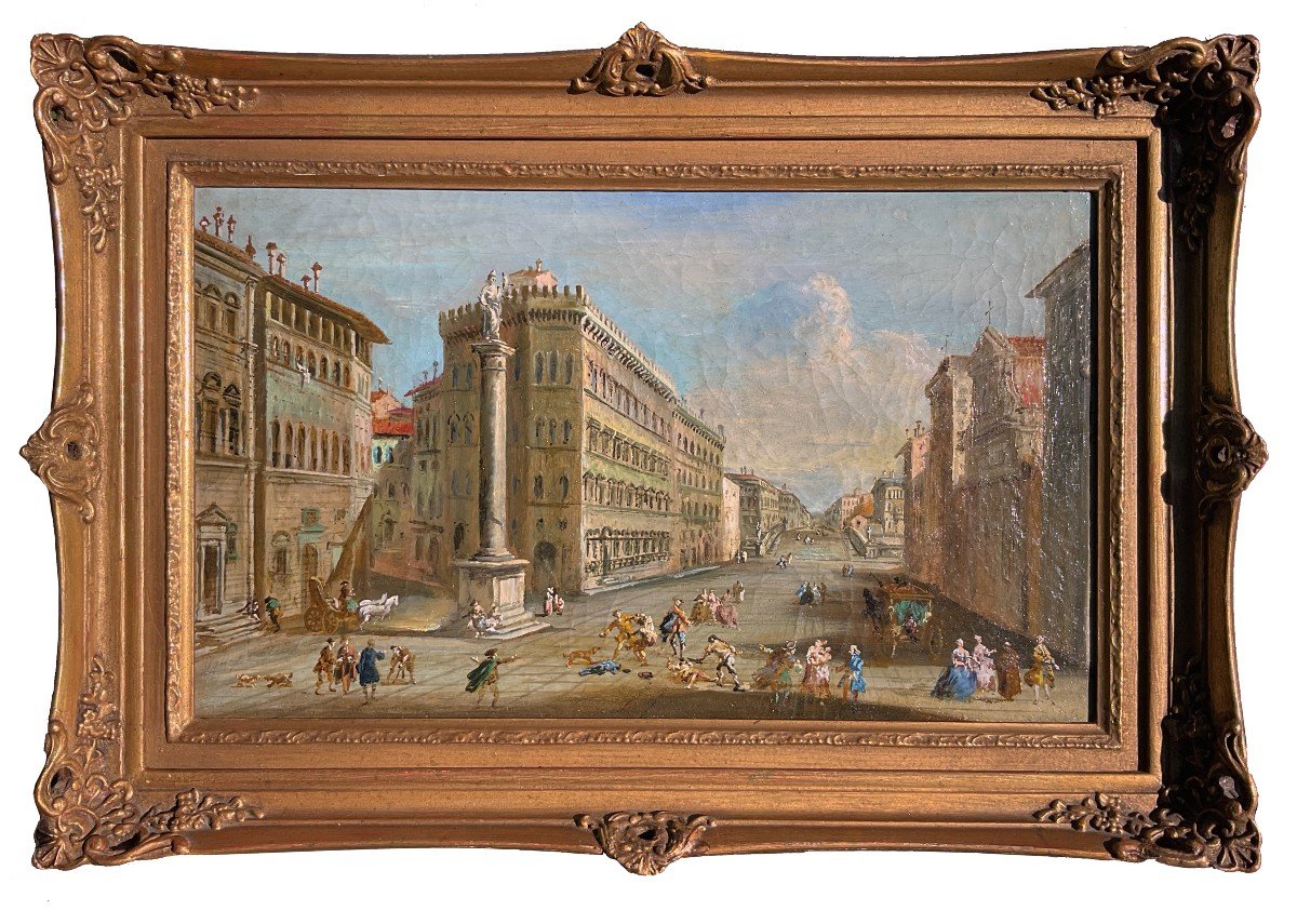 Giuseppe Zocchi (circle Of), View Of Piazza Santa Trinita In Florence, Oil On Canvas