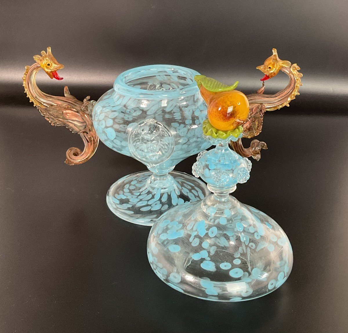 Salviati, Coupe En Verre Soufflé Avec Couvercle – Murano, 20ème Siècle-photo-2