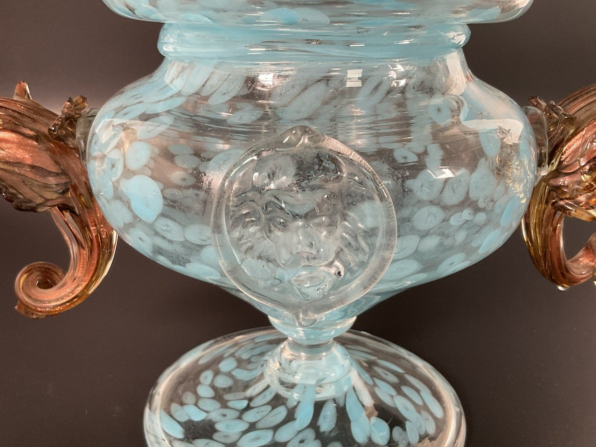 Salviati, Coupe En Verre Soufflé Avec Couvercle – Murano, 20ème Siècle-photo-2