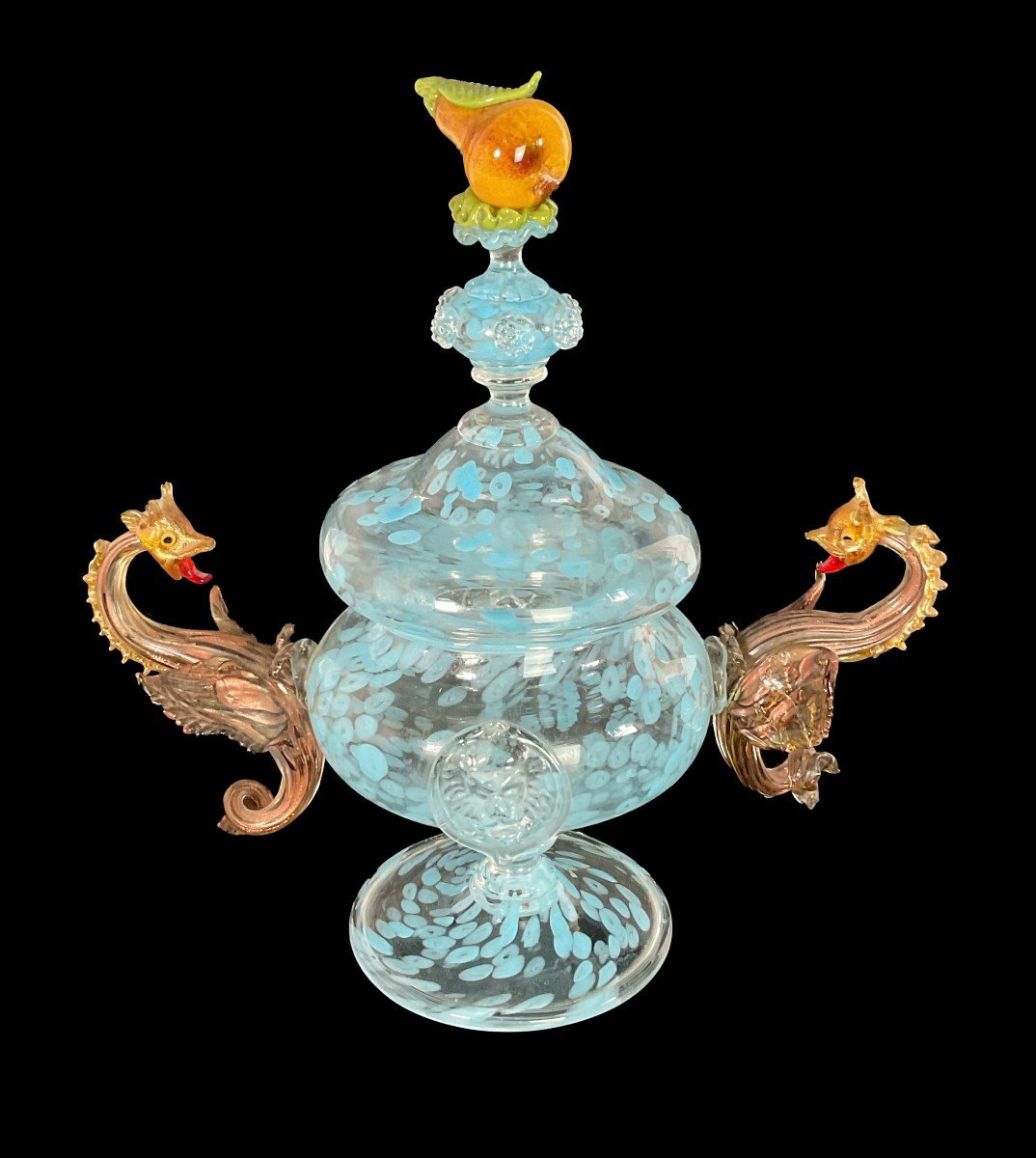 Salviati, Coupe En Verre Soufflé Avec Couvercle – Murano, 20ème Siècle