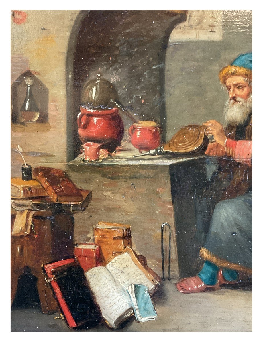 David Teniers The Younger (att.) -  The Alchemist - Oil On Panel-photo-1