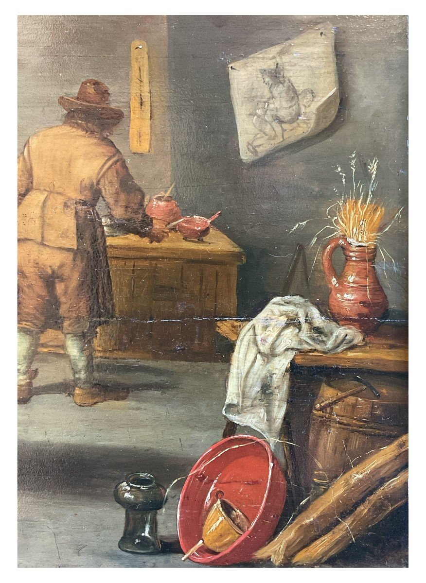 David Teniers The Younger (att.) -  The Alchemist - Oil On Panel-photo-2