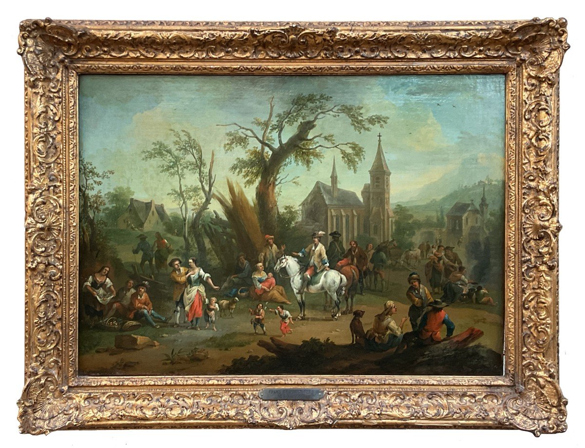 Franz De Paula Ferg,  Village Scene, Oil On Canvas, Cm. 46x64