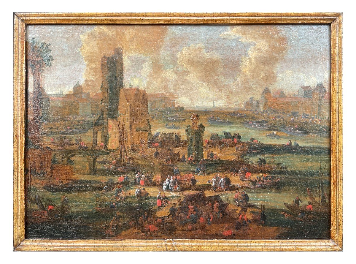 Peter Casteels (att.),  Vue De Paris Avec La Tour Nesle Et Le Louvre, Huile Sur Toile-photo-2