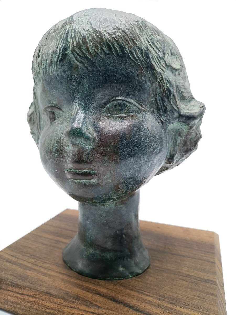 Carlo Conte, Face Of A Young Girl, Bronze Sculpture-photo-2