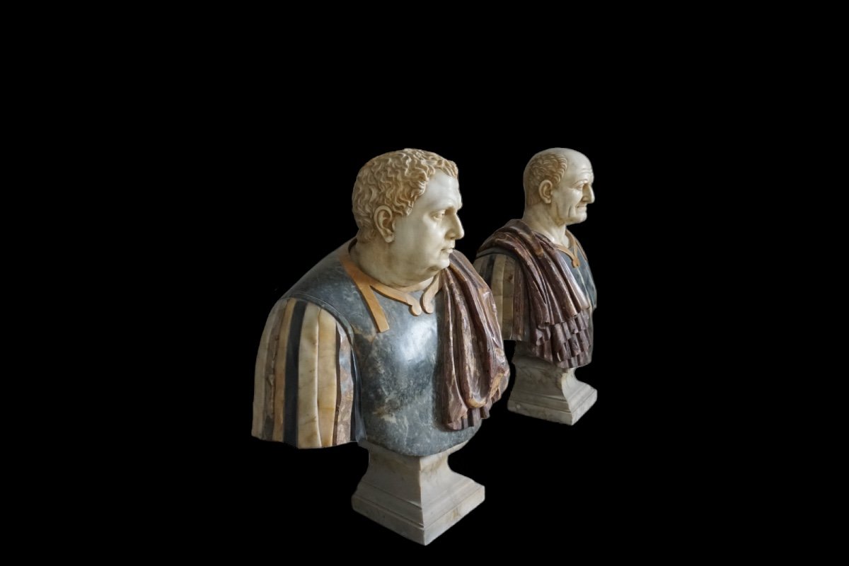 Pair Of Roman Emperor Busts In Marble-photo-3