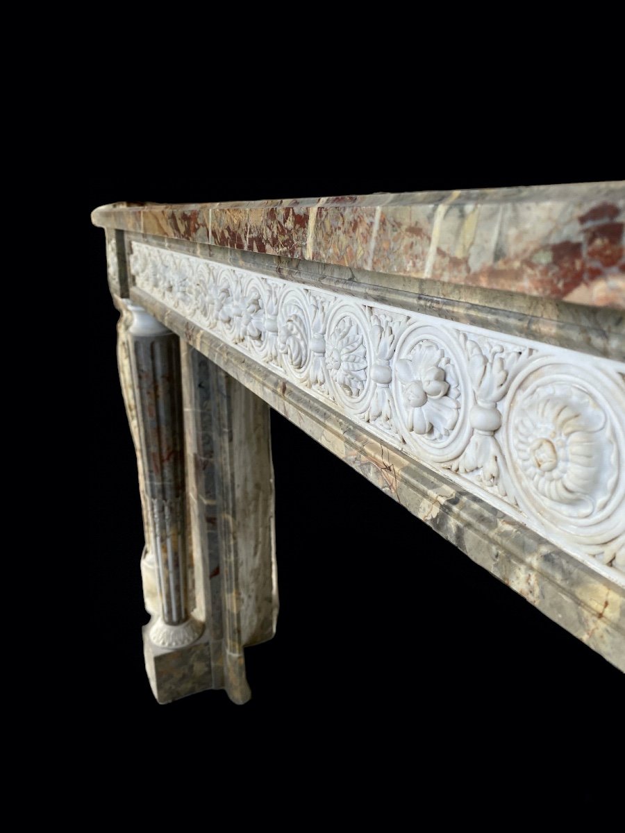 Louis XIV Fireplace In Sarrancolin And Statuary White Marble Inlay-photo-3