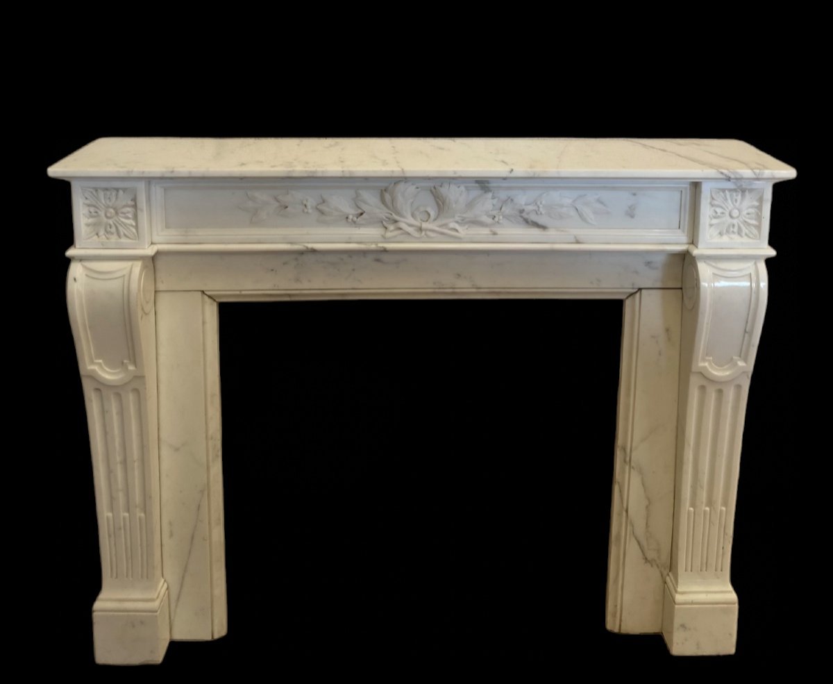 Louis XVI Style Fireplace In White Carrara Marble