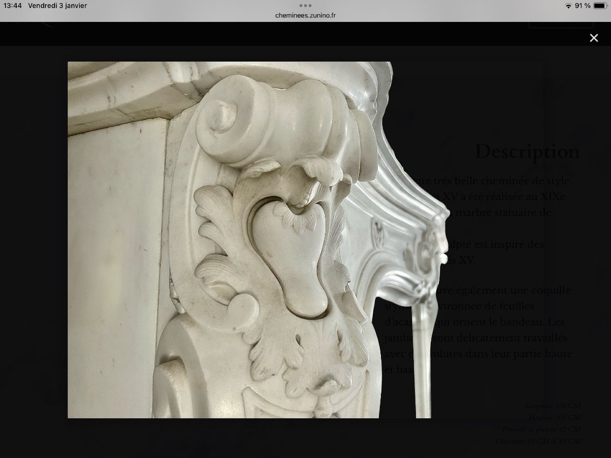 Louis XV Style Fireplace In Carrara Statuary Marble-photo-2