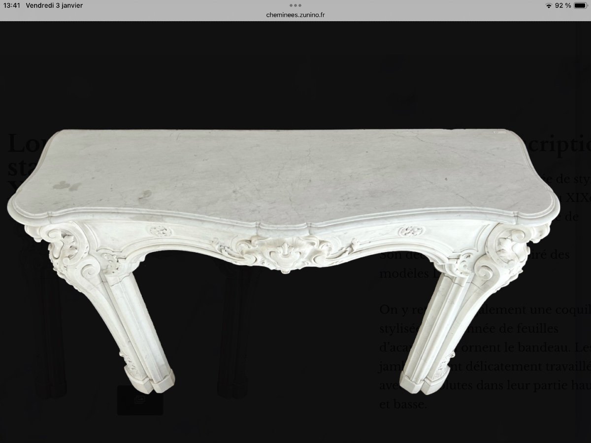 Louis XV Style Fireplace In Carrara Statuary Marble-photo-3