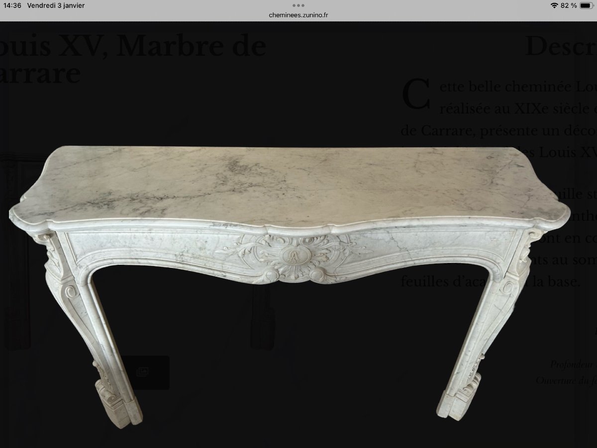 Louis XV Style Fireplace. In Carrara Marble-photo-3