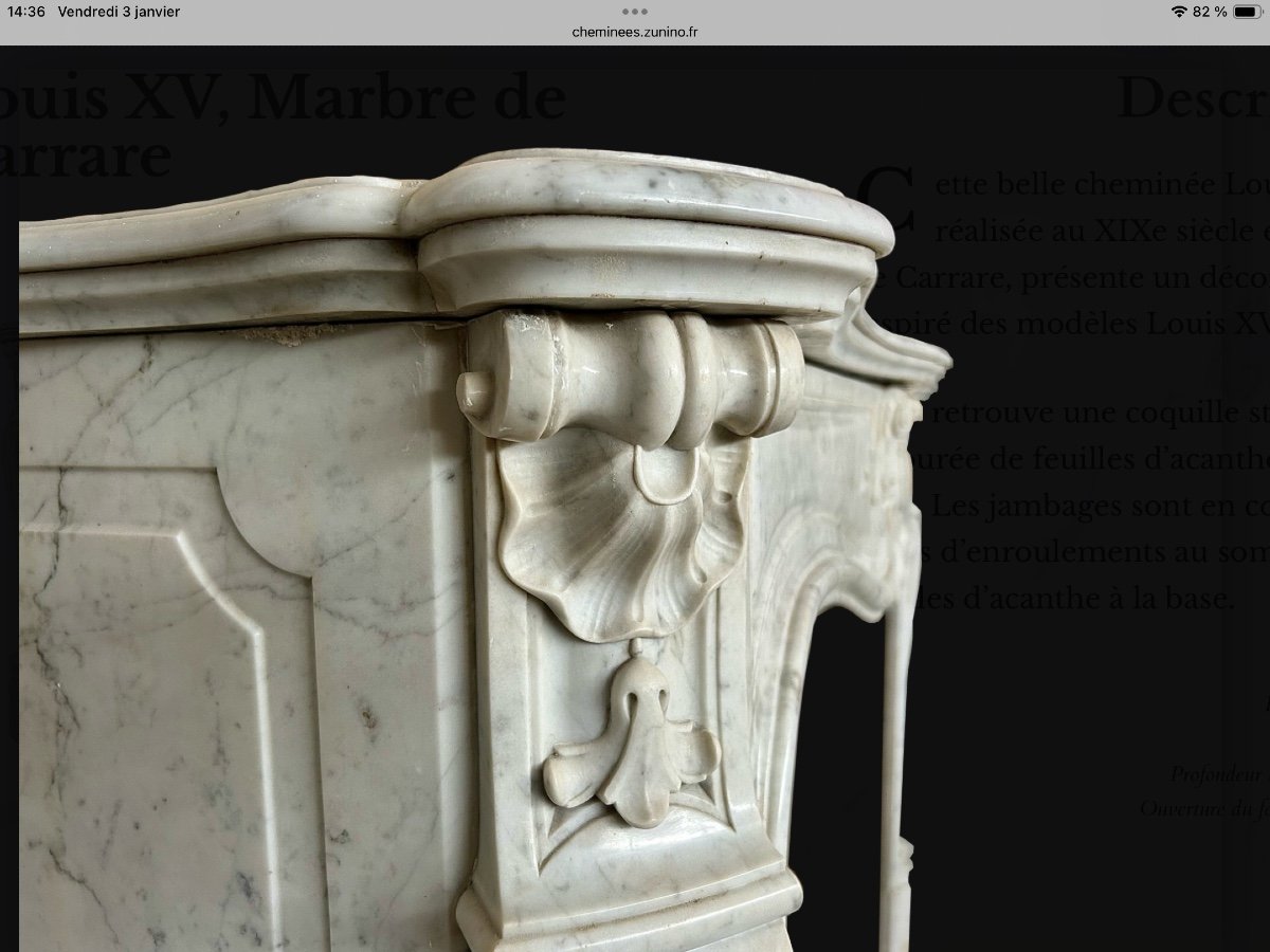 Louis XV Style Fireplace. In Carrara Marble-photo-4