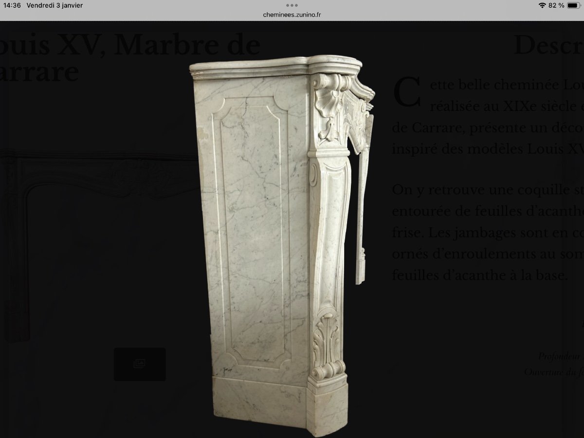 Louis XV Style Fireplace. In Carrara Marble-photo-1