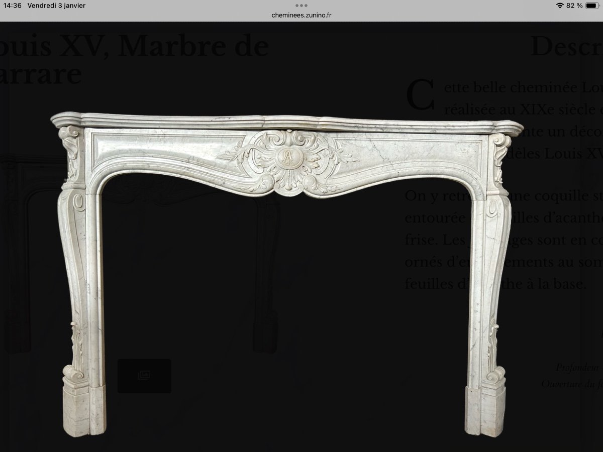 Louis XV Style Fireplace. In Carrara Marble