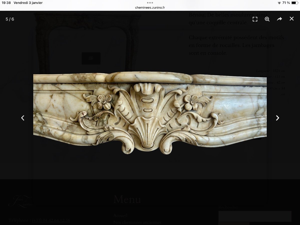 Louis XV Style Fireplace In Breche Du Benou Marble -photo-4