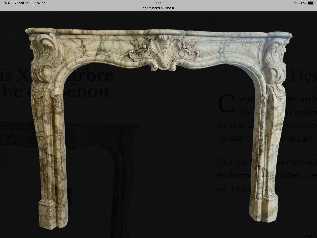 Louis XV Style Fireplace In Breche Du Benou Marble 