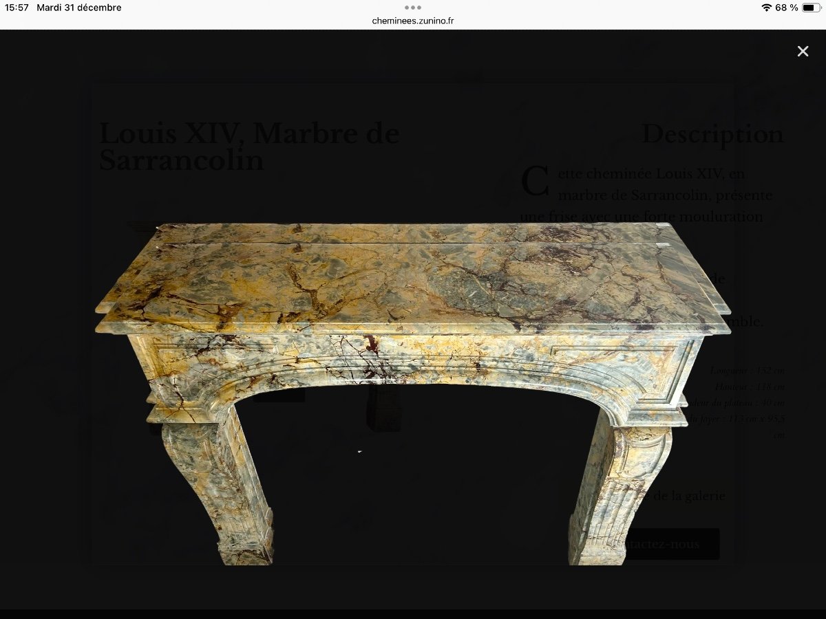 Cheminée Louis XIV en marbre Sarrancolin XIXe siècle-photo-2