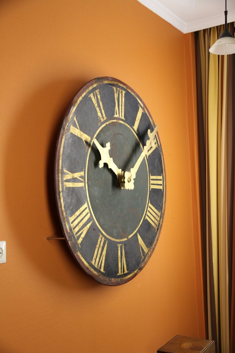 Antique Working Tower Clock Dial With Gold Leaf Plated Hands. 100 Cm Diameter-photo-2