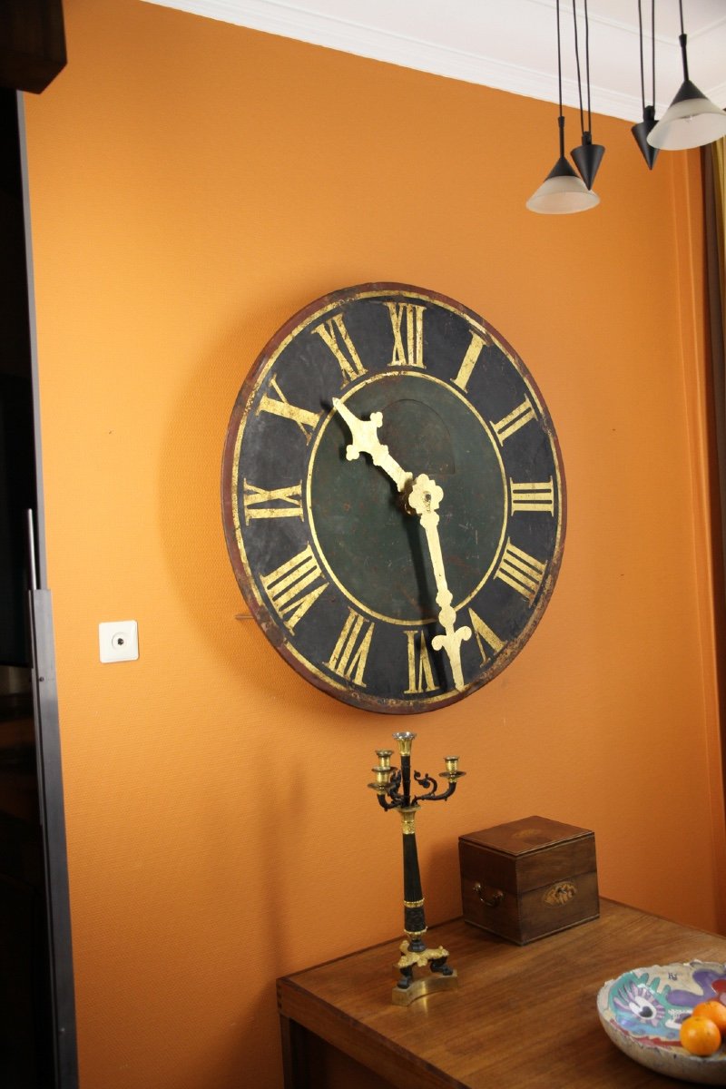 Antique Working Tower Clock Dial With Gold Leaf Plated Hands. 100 Cm Diameter-photo-3