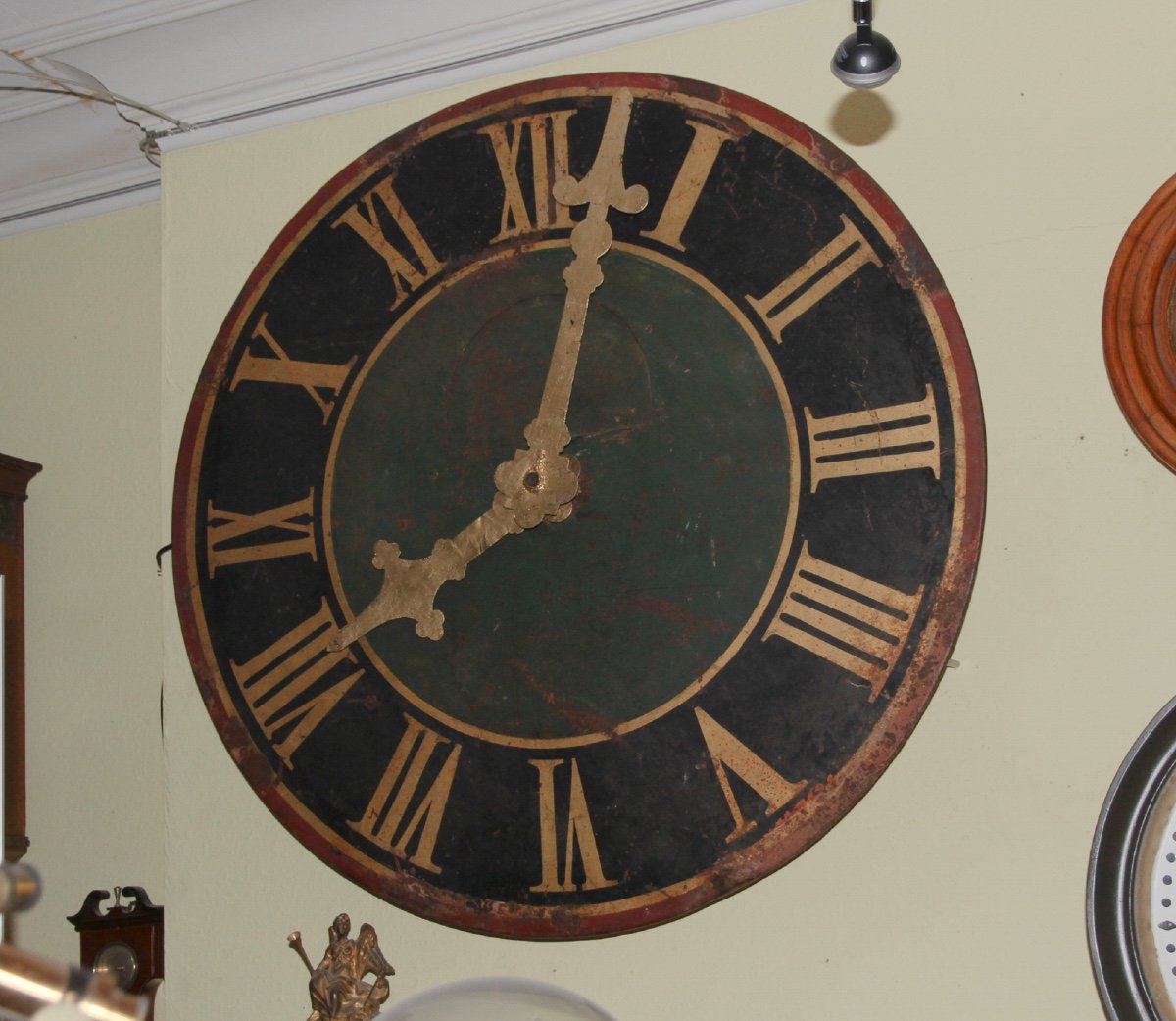 Antique Working Tower Clock Dial With Gold Leaf Plated Hands. 100 Cm Diameter-photo-4