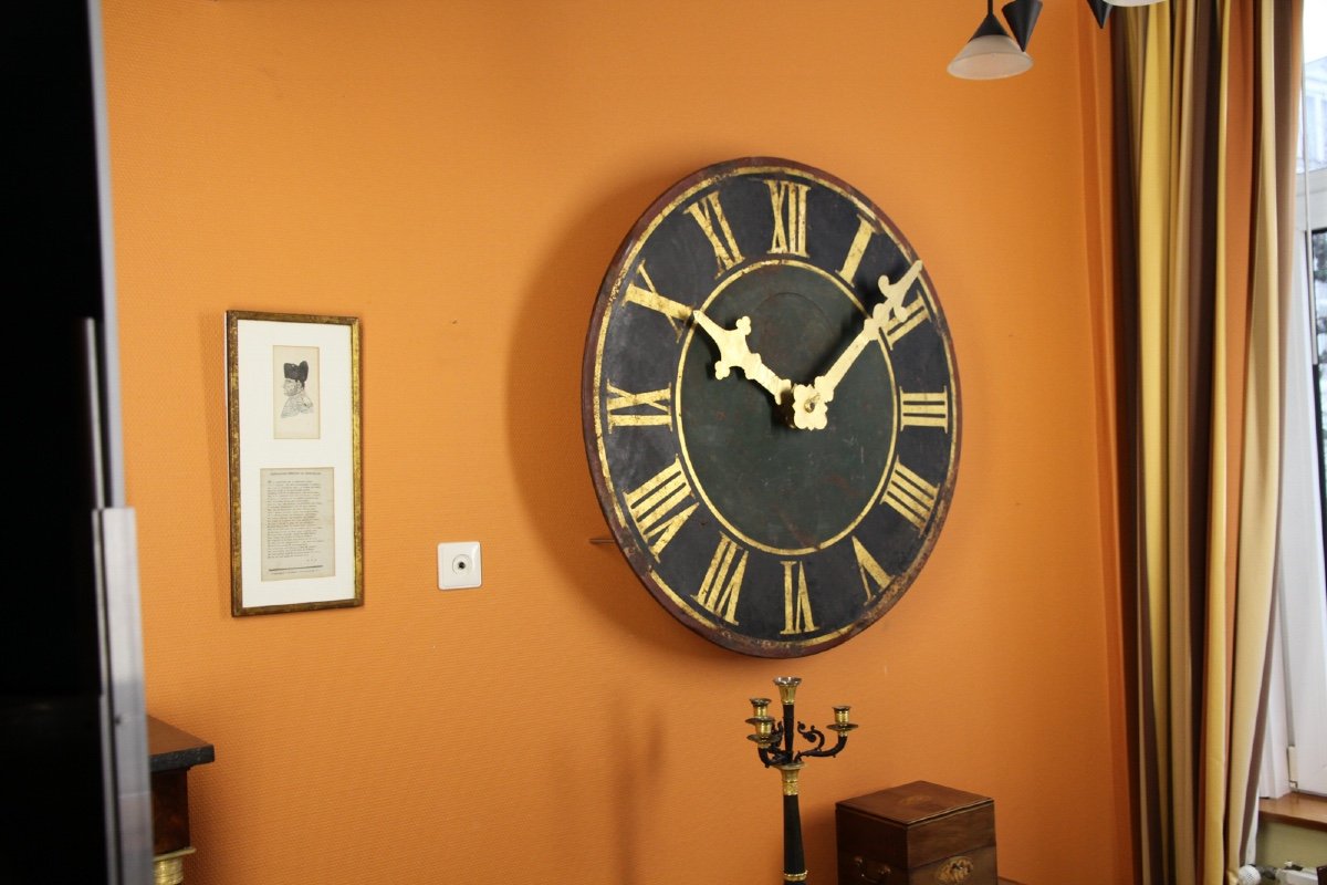 Antique Working Tower Clock Dial With Gold Leaf Plated Hands. 100 Cm Diameter-photo-1