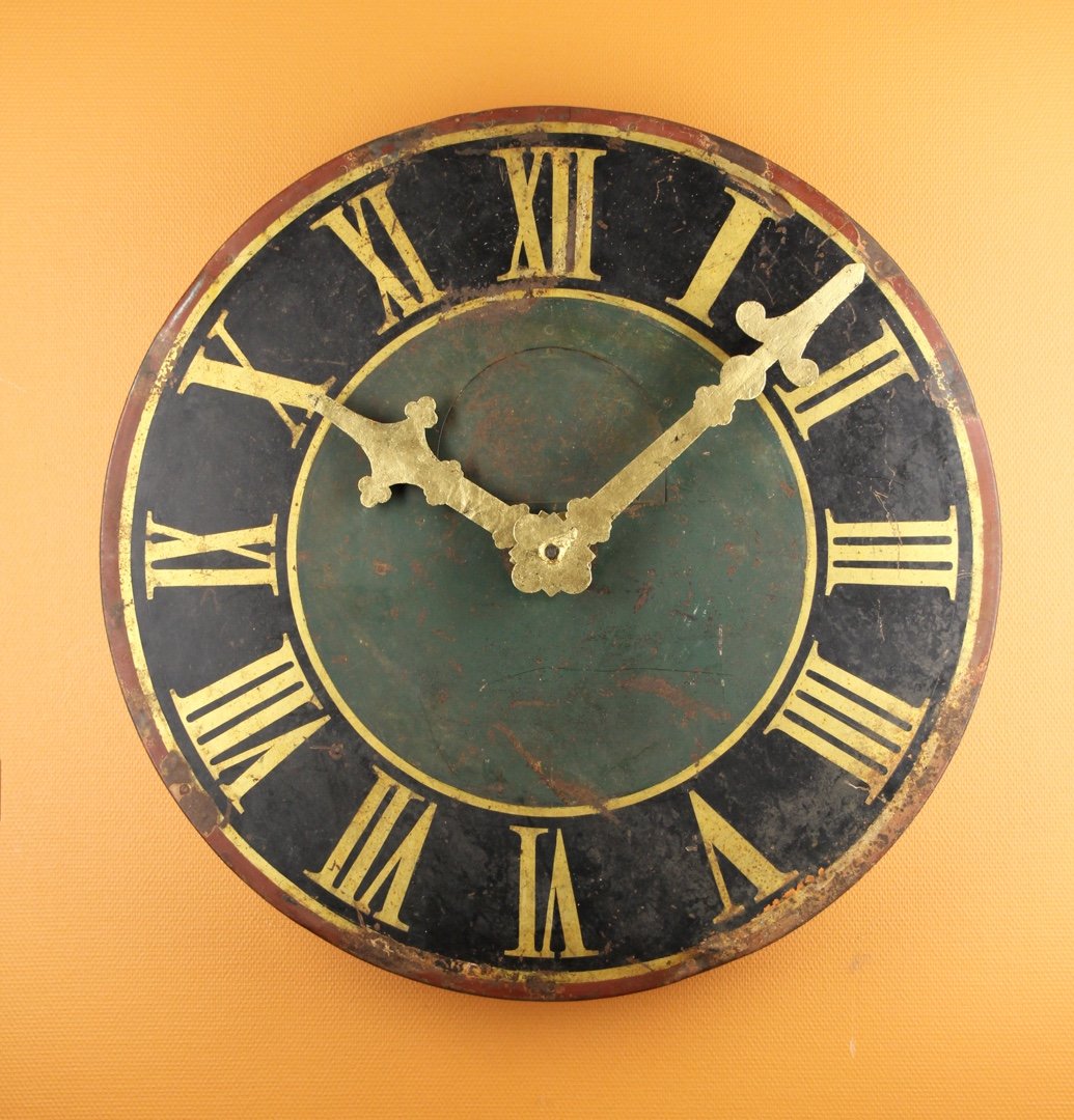 Antique Working Tower Clock Dial With Gold Leaf Plated Hands. 100 Cm Diameter