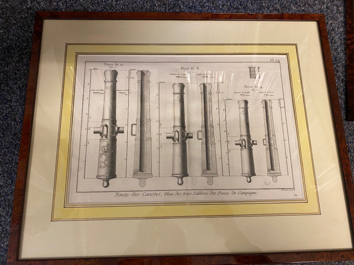 5 Framed Engravings Of 18th Century Cannons-photo-4